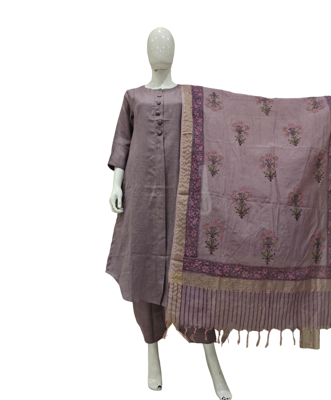 Premium cotton suit paired with chanderi dupatta