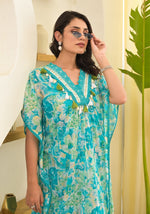 Beautiful V neck embellished digital kaftan set -