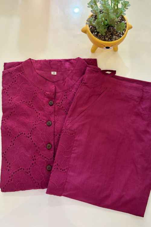 Pure Shifli Cotton Set With Detailing On Pant – Aashvi Couture