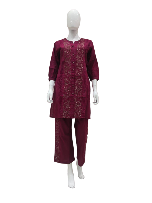 Premium cotton embroidered Co ord set – Aashvi Couture